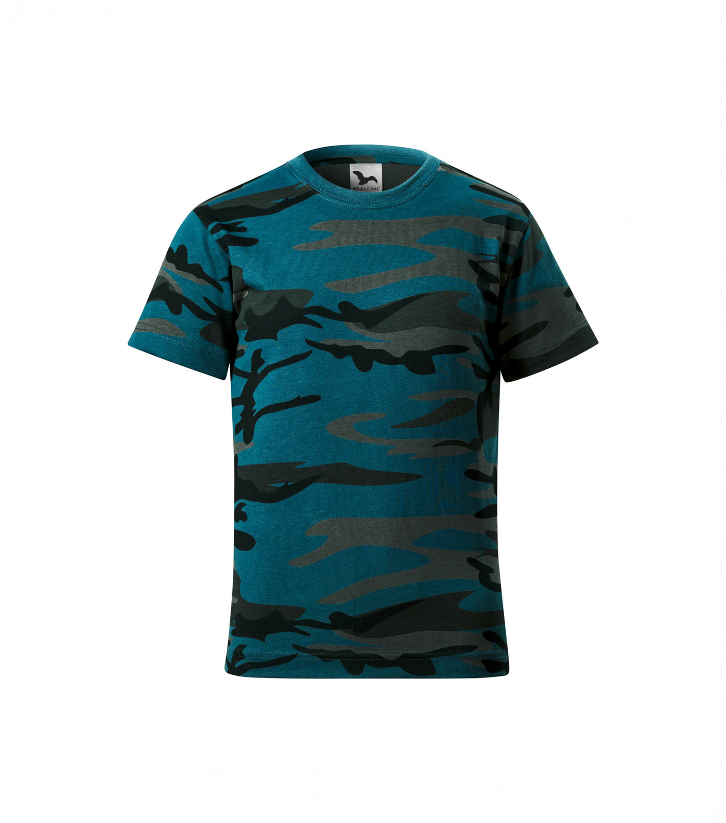 Detské maskáčové tričko Malfini Camouflage 149 - veľkosť: 122, farba: maskáčová petrolejová