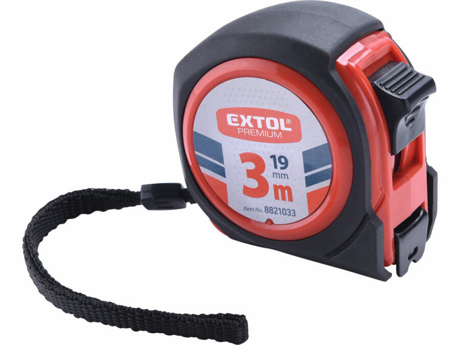 Extol Premium 8821033 COMPACT meter zvinovaci pogumovaný s brzdou, 3m, šírka pásu 19mm - veľkosť: 3 m, farba: čierna/červená