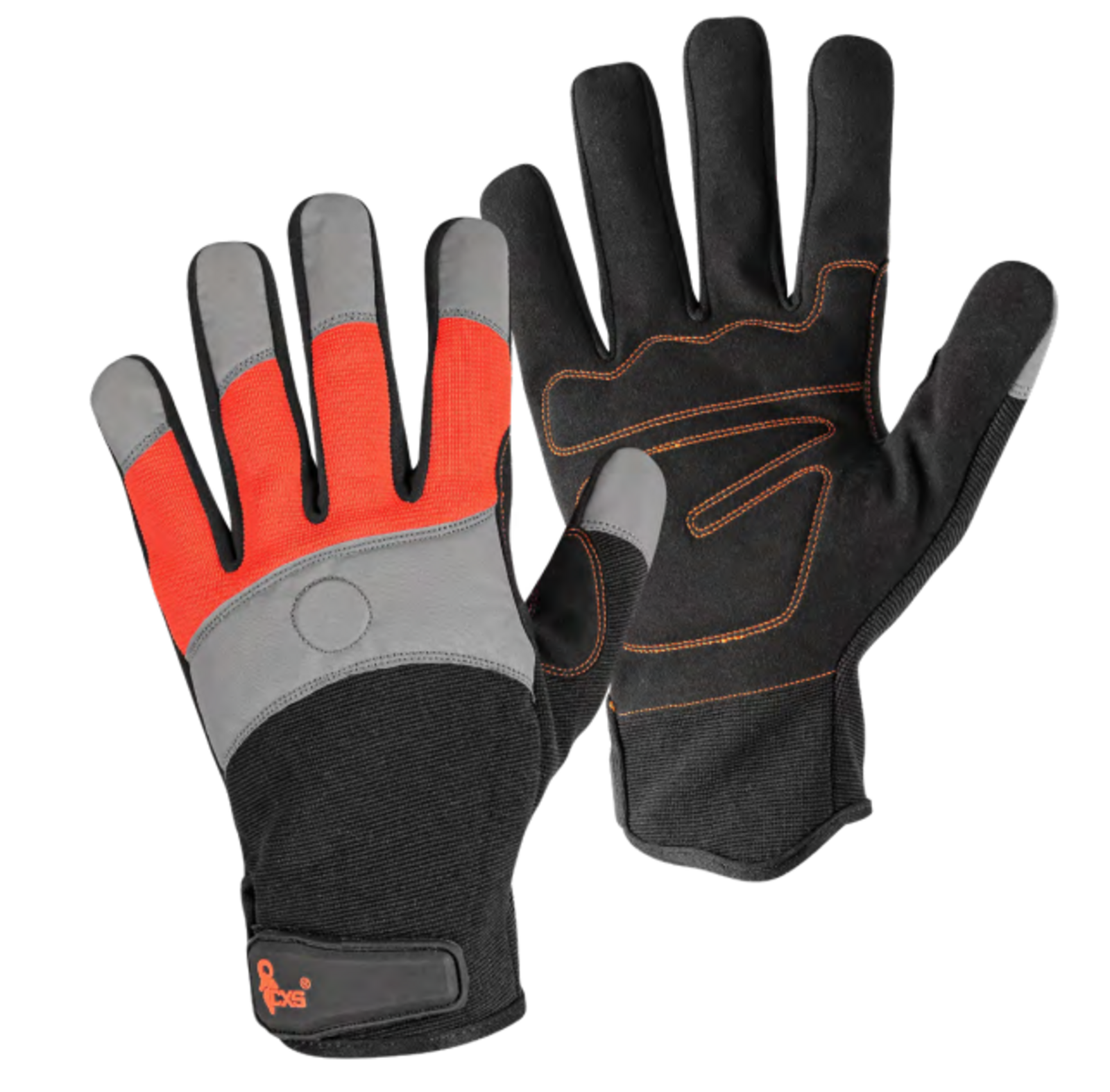 Kombinované pracovné rukavice CXS Magnes s reflexnými doplnkami - veľkosť: 9/L, farba: čierna/oranžová