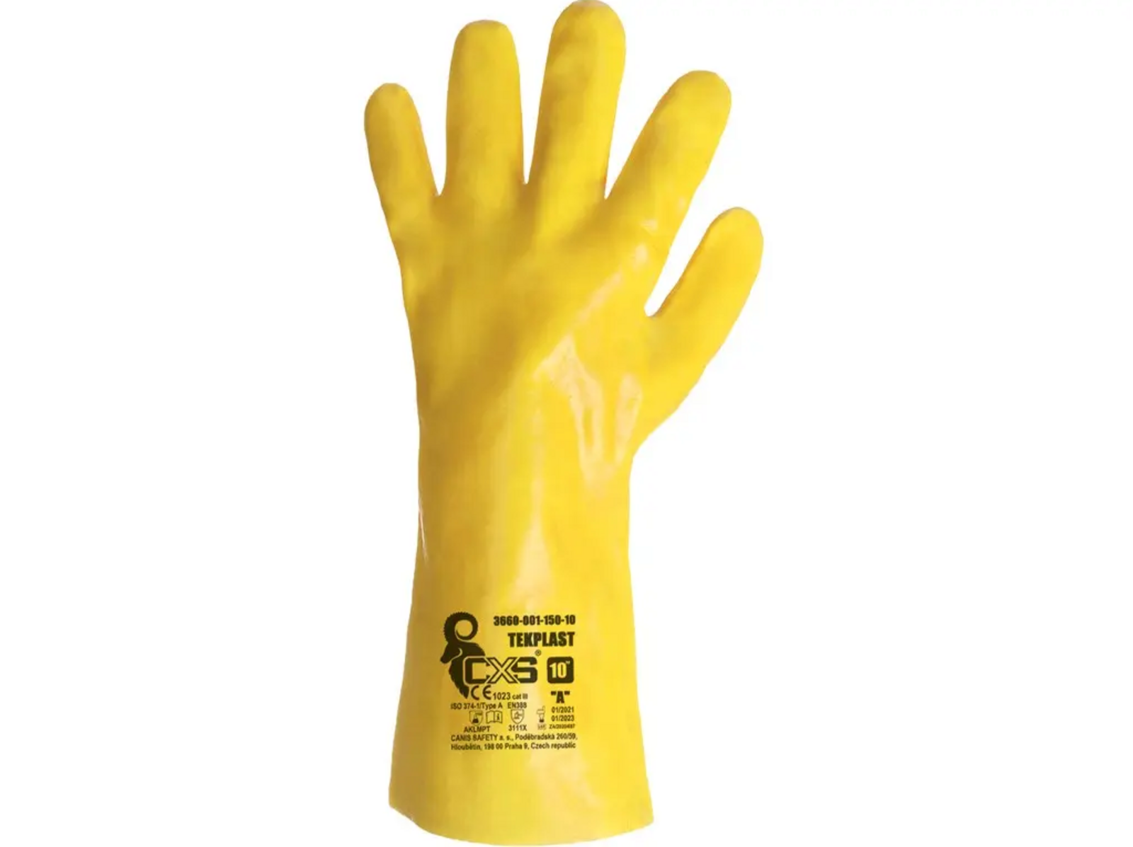 Kyselinovzdorné rukavice CXS Tekplast - veľkosť: 10/XL, farba: žltá