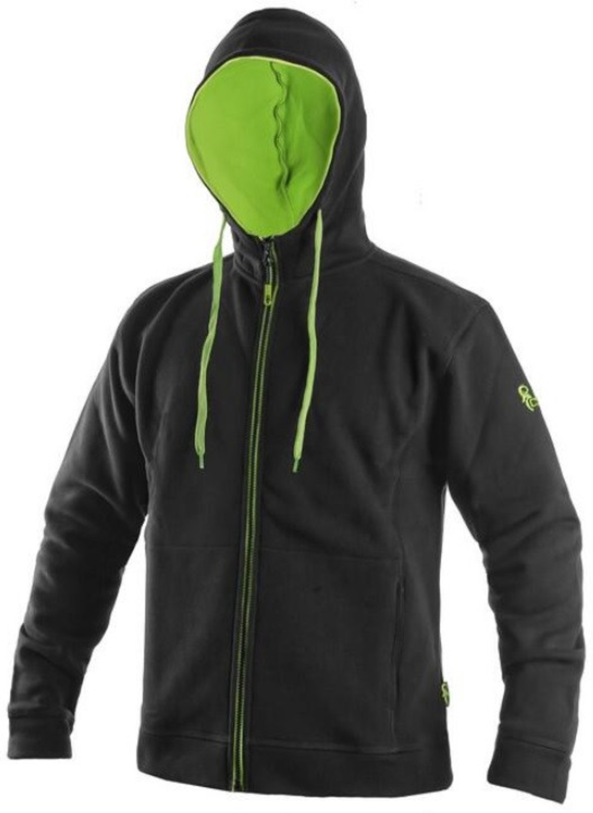 Mikina na zips s kapucňou CXS Harrison - veľkosť: 3XL, farba: čierna/zelená