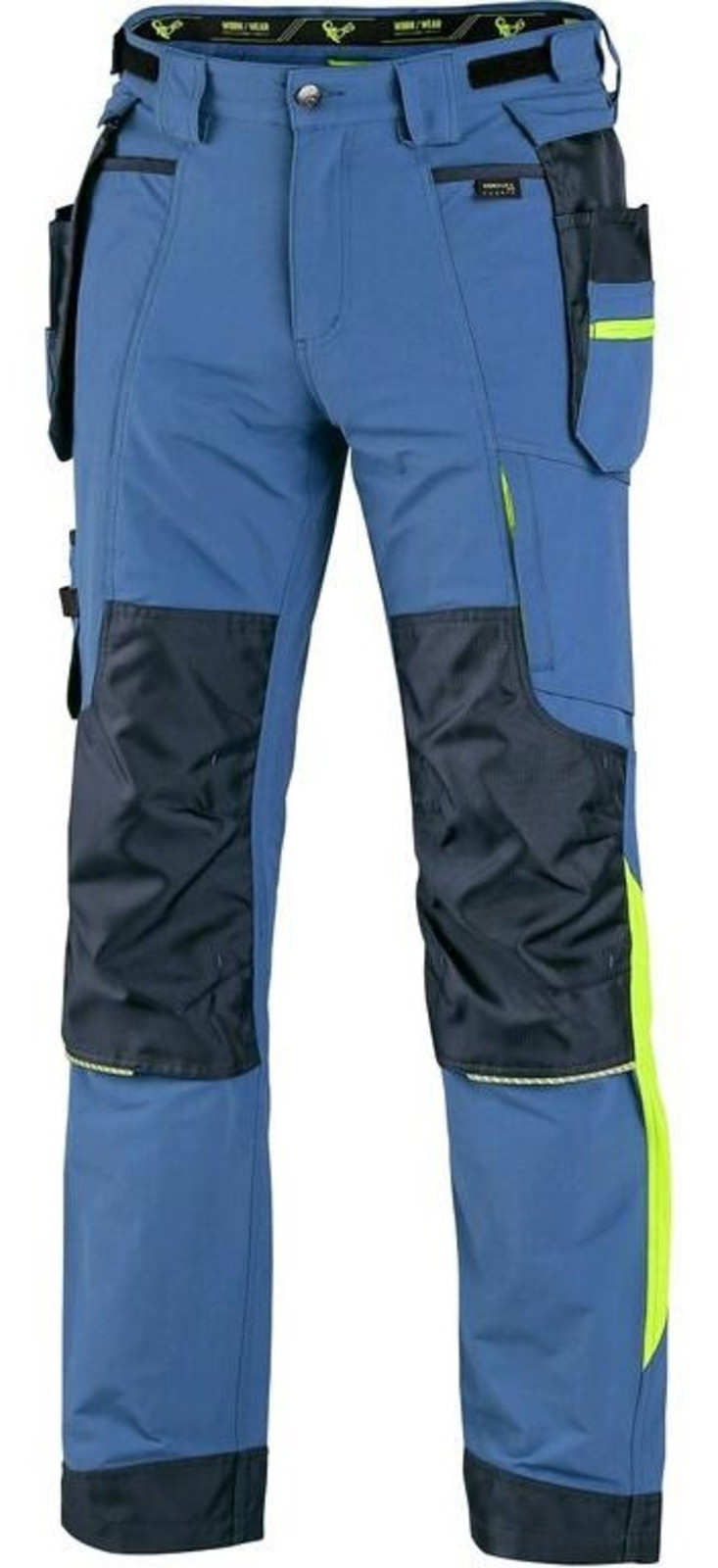 Montérkové nohavice CXS Naos s reflexnými doplnkami - veľkosť: 56, farba: modrá/HV žltá