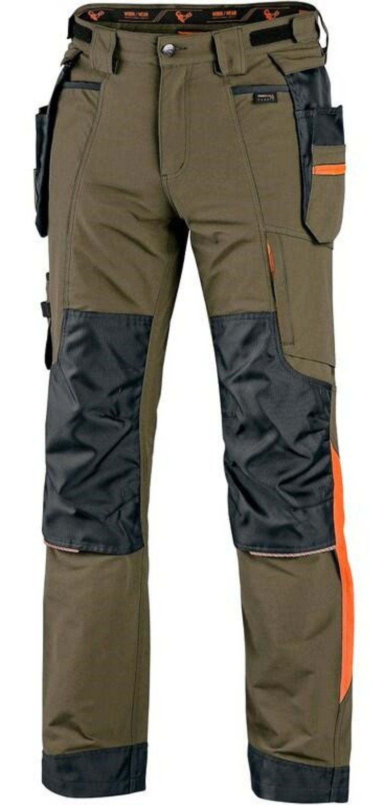 Montérkové nohavice CXS Naos s reflexnými doplnkami - veľkosť: 64, farba: khaki/oranžová