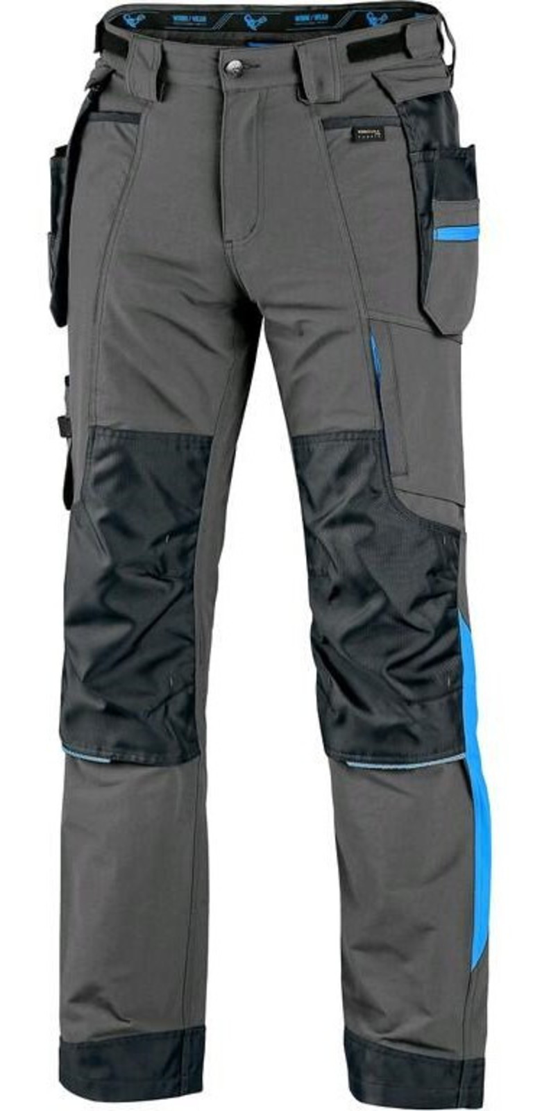 Montérkové nohavice CXS Naos s reflexnými doplnkami - veľkosť: 54, farba: sivá/modrá