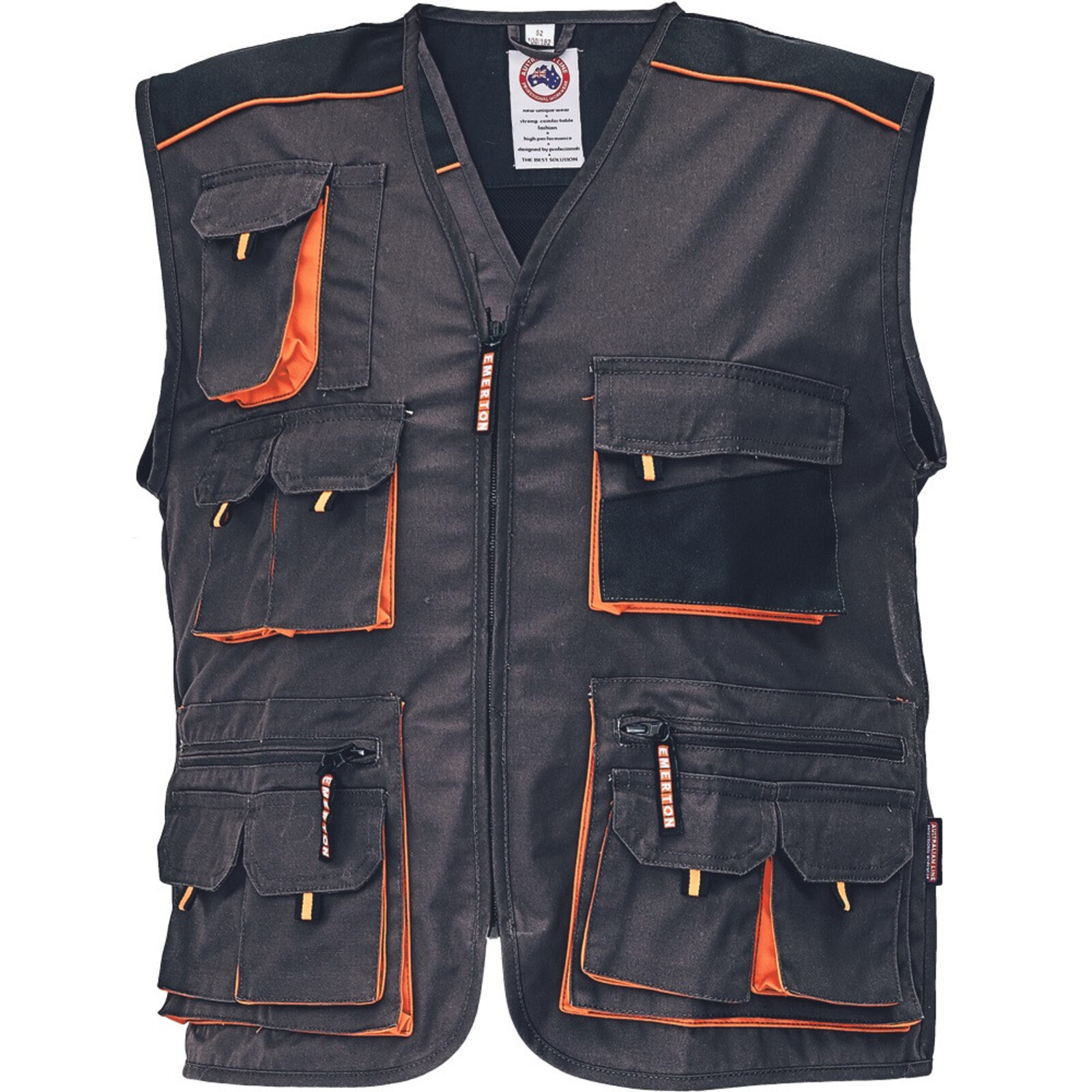 Odolná montérková vesta Emerton pánska - veľkosť: 48, farba: čierna/oranžová