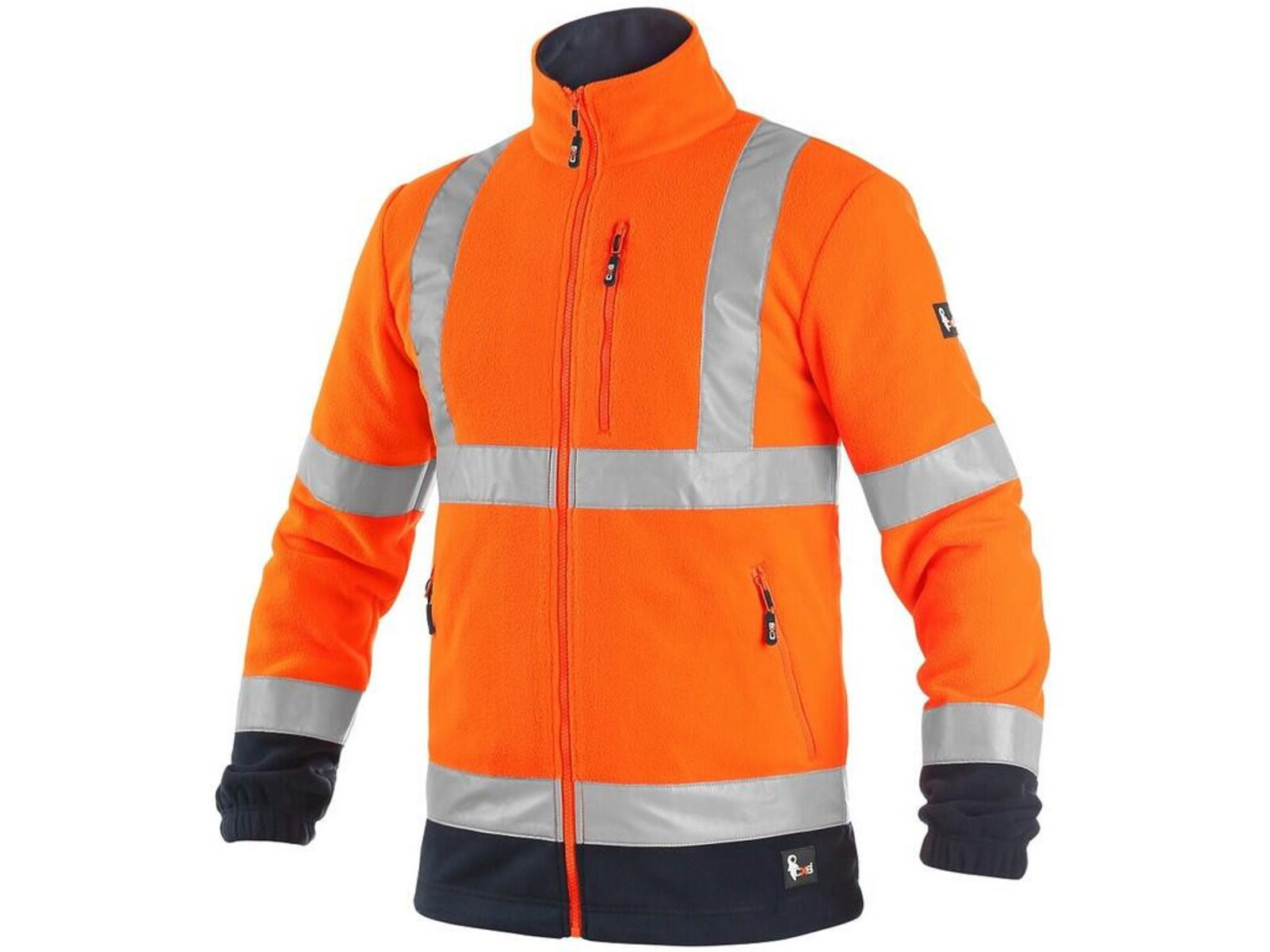 Reflexná fleecová bunda CXS Preston - veľkosť: 3XL, farba: oranžová/navy