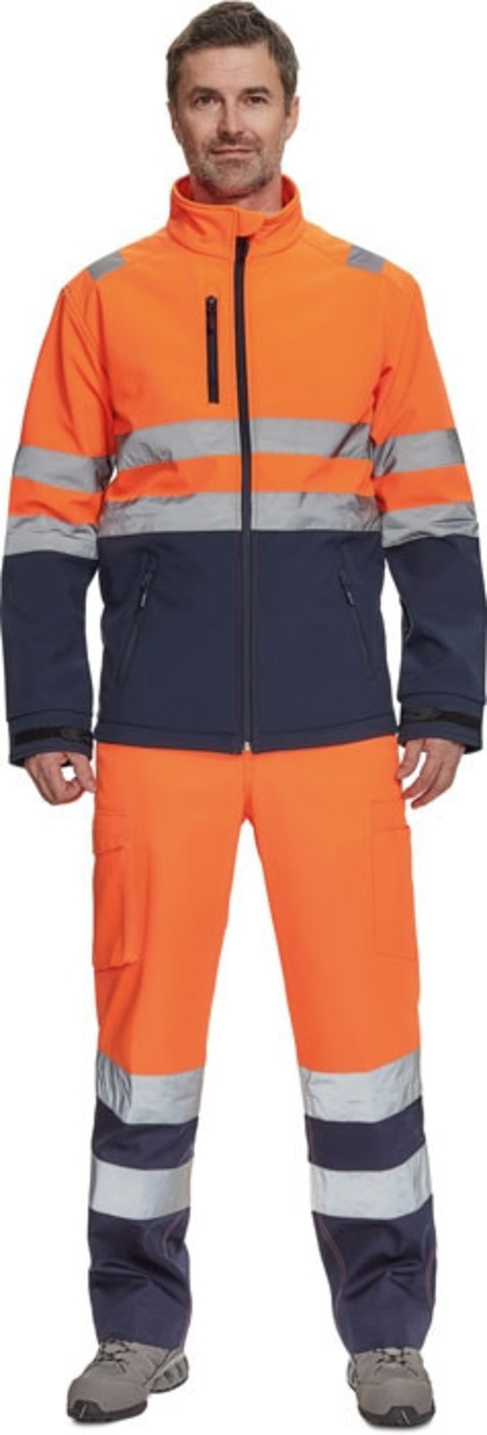 Reflexná softshellová bunda Cerva Granada HV - veľkosť: L, farba: oranžová/navy
