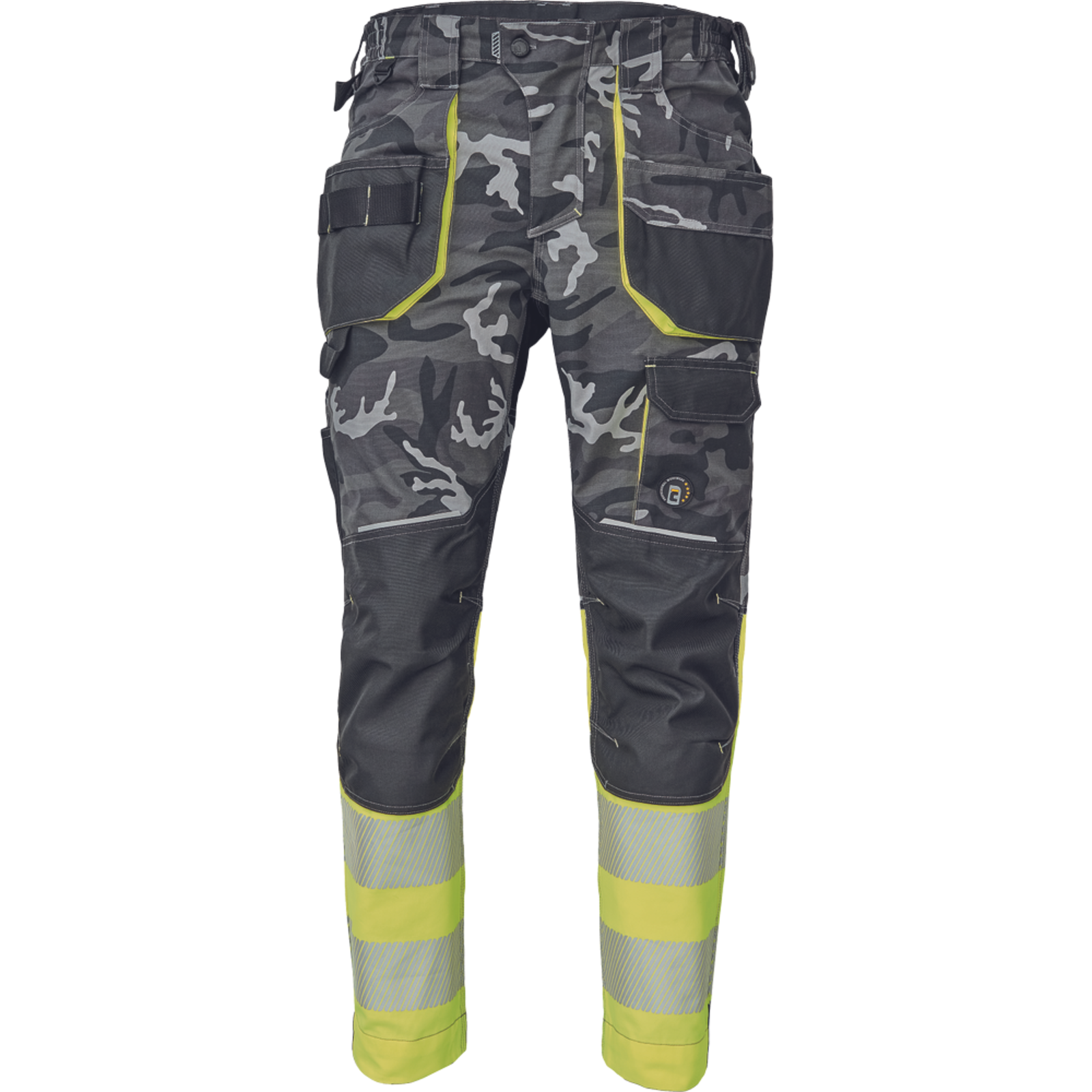 Reflexné maskáčové pracovné nohavice Cerva Sheldon Camou HV DW - veľkosť: 64, farba: sivá kamufláž