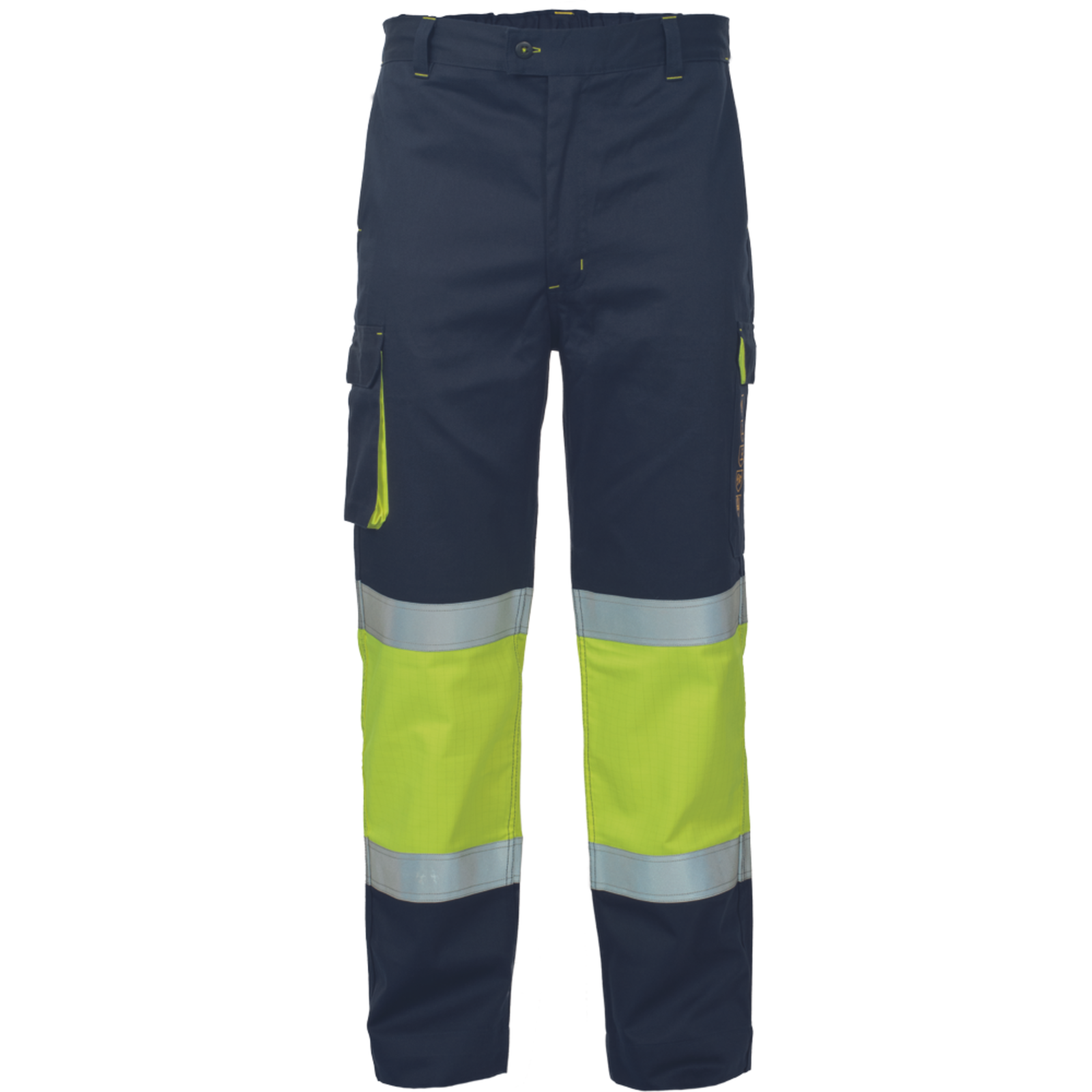 Reflexné pracovné nohavice Cerva Multinorm FR Strip HV - veľkosť: L, farba: žltá/navy