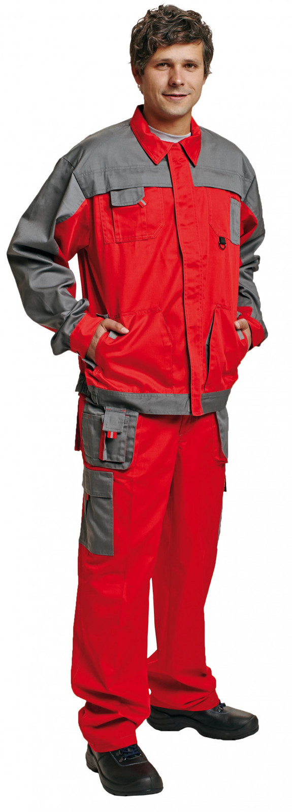 Tenká montérková bunda Max Evo pánska - veľkosť: 60, farba: sivá/červená