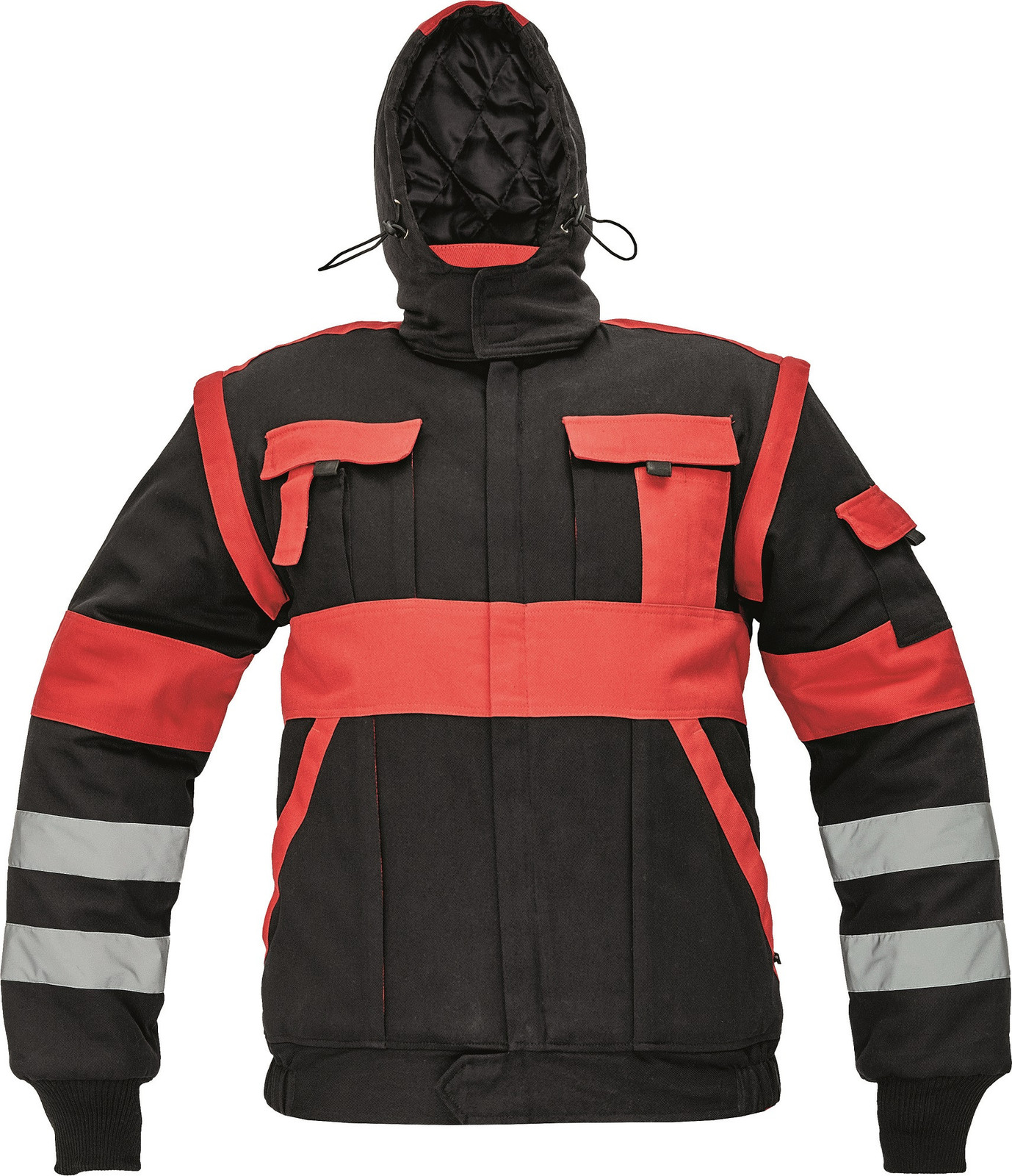 Zateplená montérková bunda Max Winter s reflexnými pruhmi 2v1 - veľkosť: 46, farba: čierna/červená